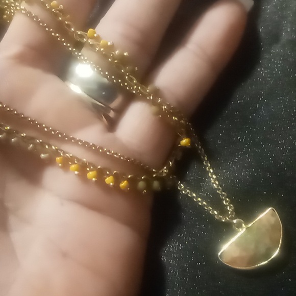 Layered chain with natural agate stone pendant & beaded 22 + 2 collar necklace - Picture 4 of 4